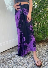 Hawaiian Sarong Purple Black Hibiscus Beach Pareo Cover-Up Luau Cruise Dress