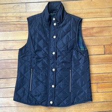 Mia + Tess Womens Size Med Black Quilted Vest Full Zip Green Blue Plaid Inside