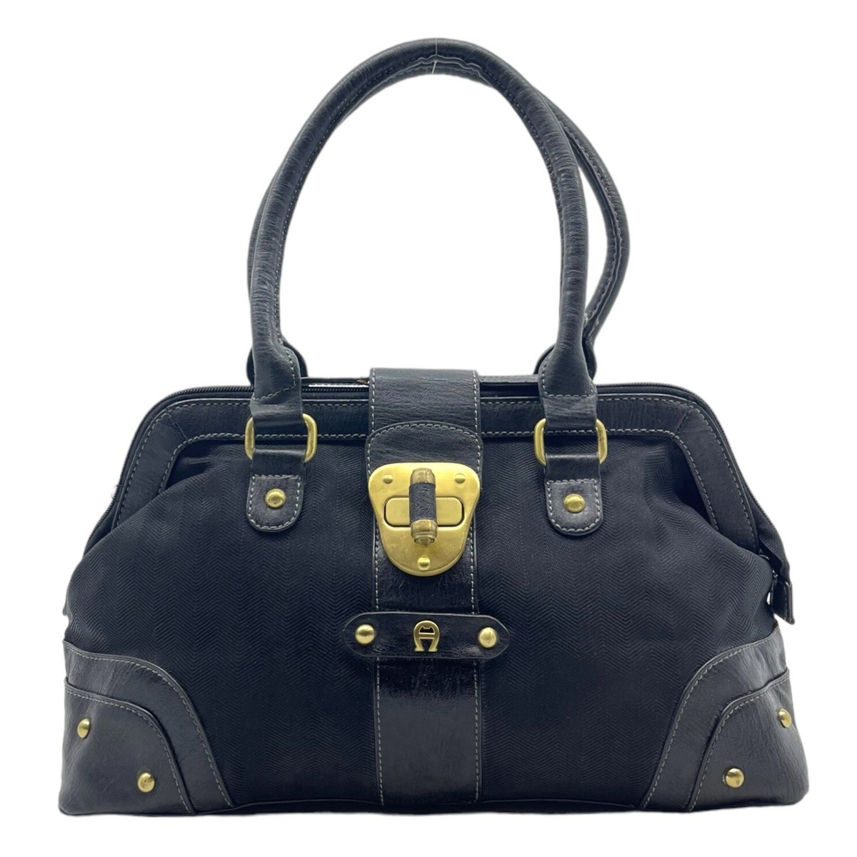Vintage 80s 90s ETIENNE AIGNER Herringbone Leather Satchel Handbag