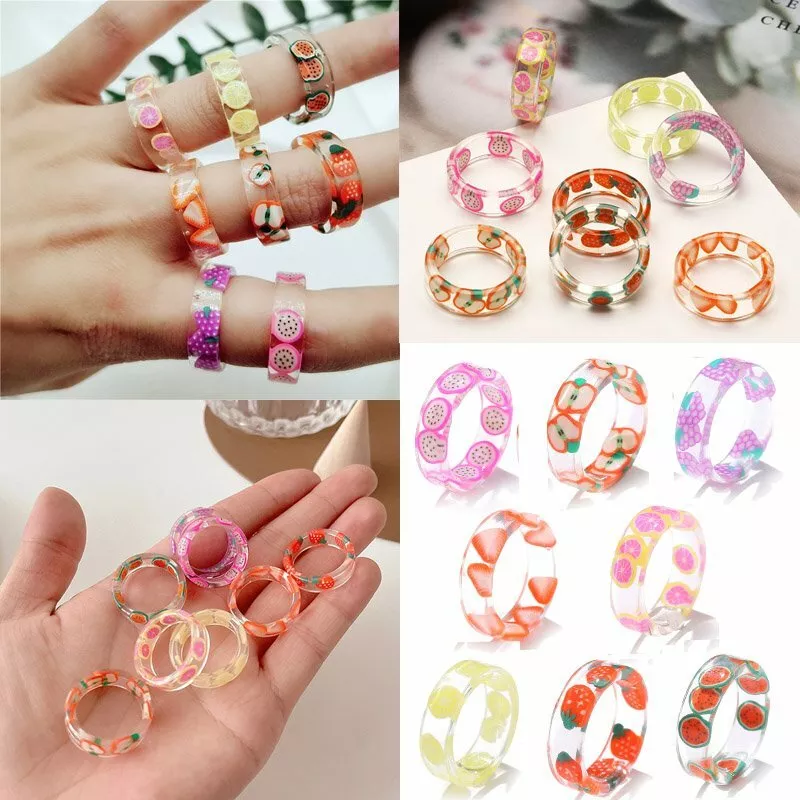 Cute Multi color Fruit Resin Acrylic Finger Rings Geometric Ring Women Girl Gift