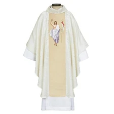 Jerusalem Chasuble and Stole, Shantung Material Risen Christ Chasuble Vestment
