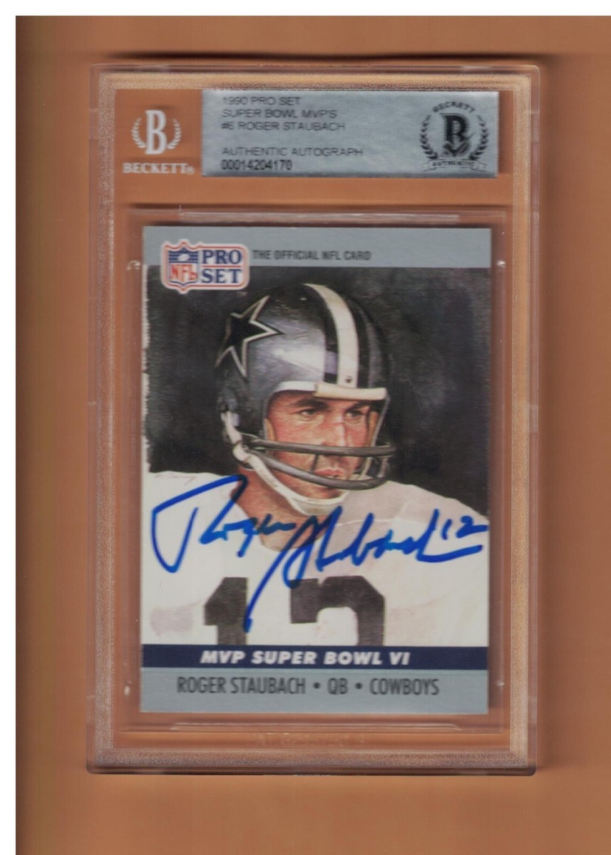 ROGER STAUBACH AUTOGRAPHED 1990 PRO SET FOOTBALL CARD SIGNED 
