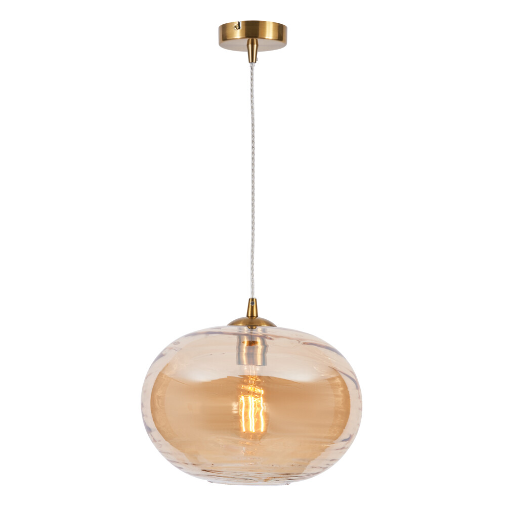 Visconte Sarno Ceiling Pendant 1 Light with Champagne Tinted Oval Shade - Brass