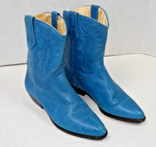 Vintage Leather Cowboy Boots Westies Size 7 90s Turquoise Blue Made Mexico