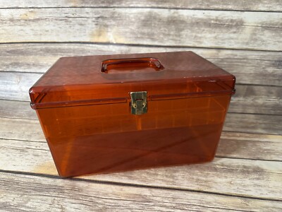 Vintage Wilson Wil-Hold Large Plastic Amber Sewing Box with 1 Tray - VGUC