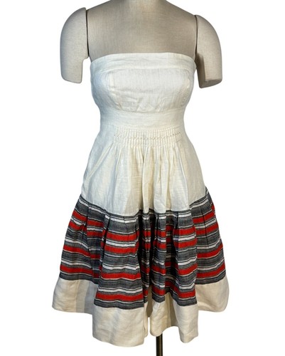 Anthropologie Floreat Strapless Cotton Dress Women’s Size 0 Cream/Striped - Picture 4 of 17