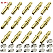 15PC - 1/4" Hose Barb Mender Union Splicer Brass Fitting Gas Fuel Water CLAMPS