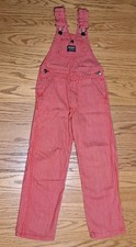Vintage OshKosh Red Railroad Stripe Overalls Size 7 Denim Vestbak Rugged Classic