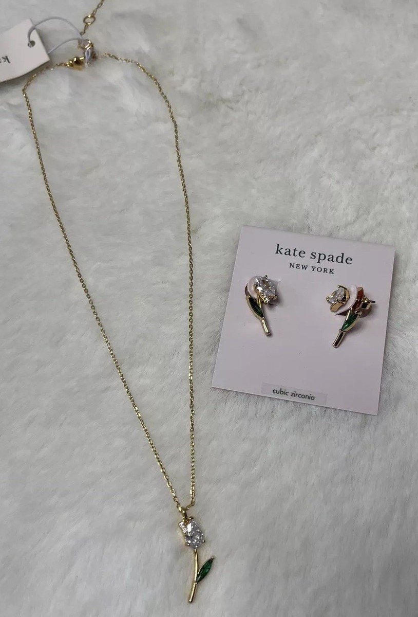 【大セール】Kate Spade Goldtone & Cubic ネックレス New Kate Spade Gold-Tone Cubic Zirconia Tulip Necklace