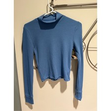 American Eagle Blue Waffle Knit Thermal Mock Neck Long Sleeve Shirt Size Medium