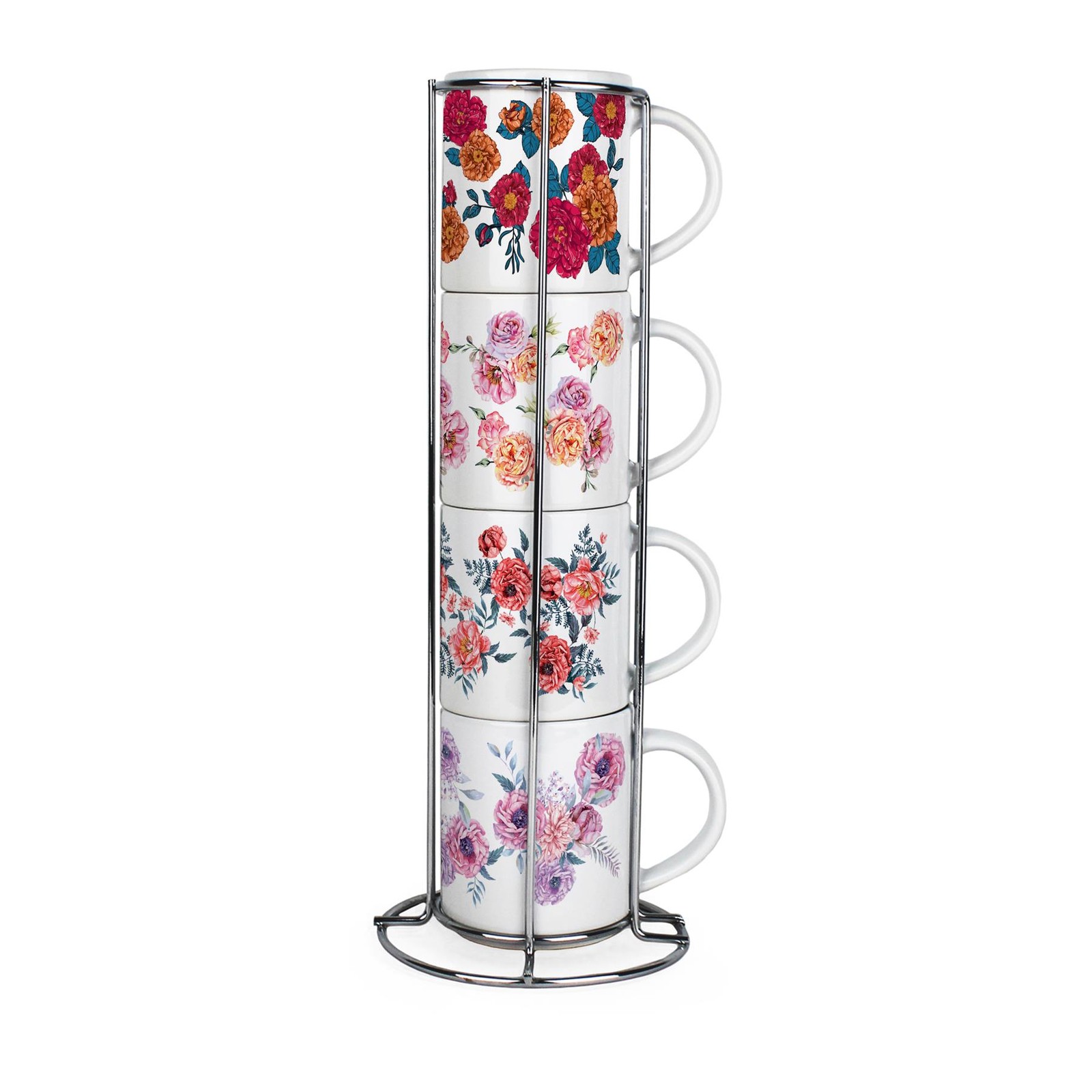 Floral Birds Small Stacking Mugs Set - Presents for Bird Lovers - Set of 4 Gift