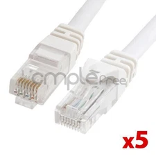5x 5FT CAT6 Cable Ethernet Lan Network CAT 6 RJ45 Patch Cord Internet White NEW
