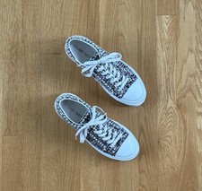 Stuart Weitzman Pearled Black and White Tweed Low Top Sneakers