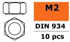 GForce - 10pcs Galvanized Steel Non-Self-Locking M2 Hex Nuts