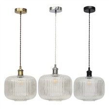 Kitchen Dining Lighting Ribbed Glass Ceiling Light Pendants Fittings