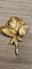 Trifari Rose Flower Pin Brooch Vintage Gold Tone Signed Estate Jewelry Rare