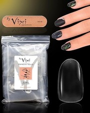 By Vixi 600 SHORT OVAL NAIL SET with PREP FILE, 10 Sizes – Clear Express Full Co
