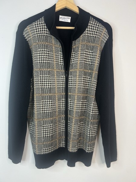Pendleton Black & Herringbone Zip Up Long Sleeved Collared Woollen Jumper