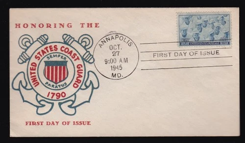 US NAVY #935 US FIRST DAY COVER 1945, UNKNOWN COAST GUARD CACHET FDC