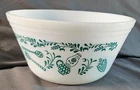 Vintage Federal Glass Mixing Bowl Turquoise Kitchen Utensil Pattern
