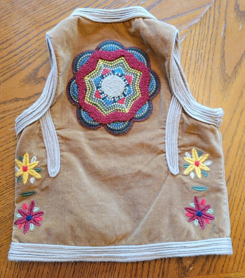 Chaleco Mary-Kate & Ashley Niñas Marrón Bordado Floral Boho Hippy XS 4/5 Y2K DE COLECCIÓN Foto 4 de 4