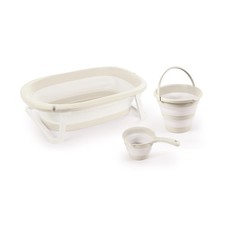 Dolu Nuve 3-Piece Foldable Baby Bath Set, Infant Tub, Bucket Rinse Cup, Beige