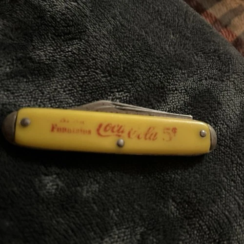 VINTAGE COCA COLA USA 5 CENTS YELLOW ADVERTISING COKE JACK POCKET KNIFE KNIVES