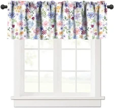 Floral Curtains Valances, Rustic Spring Watercolor Flowers Botanical Modern 