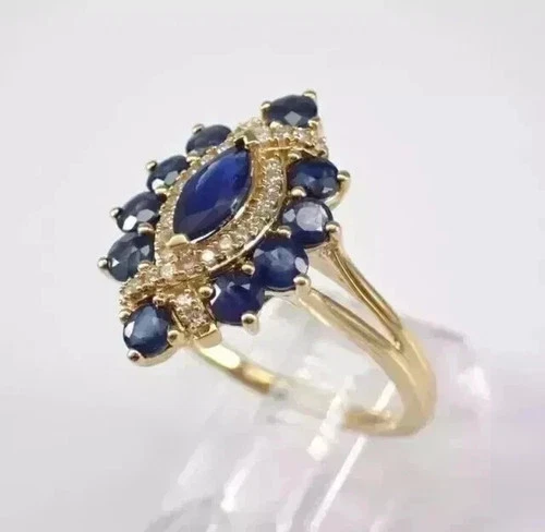 3Ct Art Deco Vintage Style Lab Created Diamond Sapphire Wedding 14k Gold FN Ring