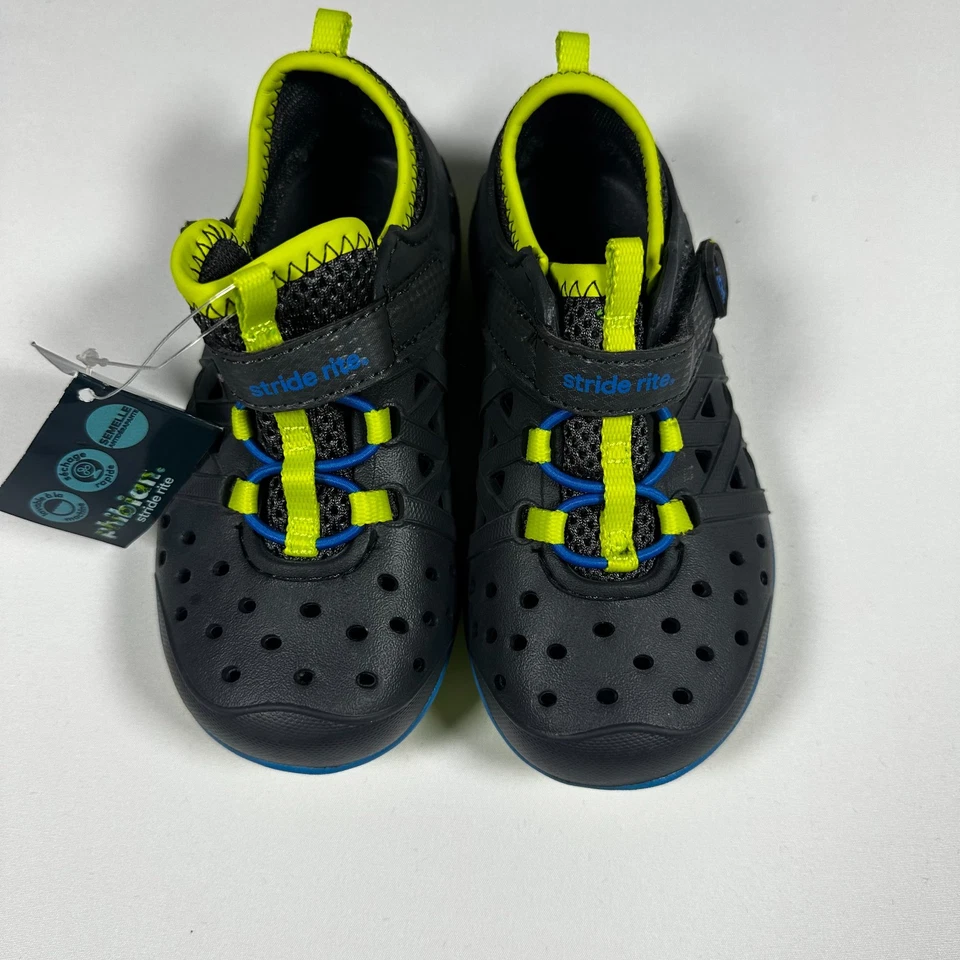 Stride Rite Kids Gray Neon Blue Made2Play Phibian Water Shoes Toddler Size 8 - Image 2 of 4