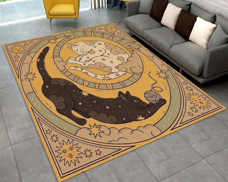 Eclectic Cat Rug, Cat Pattern Rug, Boho Area Rug, Animal Print Rug, Home Decor R - Image 2 of 4