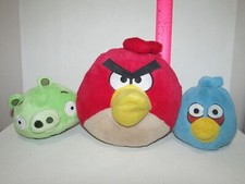 Lot of 3 Angry Birds 2010 Stuffed Plush Commonwealth 8" Red 5" Blue Birds 5" Pig