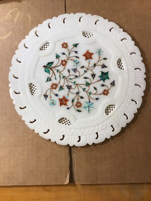 Floral Design Marble Plate Hand Crafted Decorative Plate 10  With Case