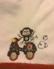 Kids Line Monkey Baby Blanket Scooter Moped Cream Orange Brown Lovey