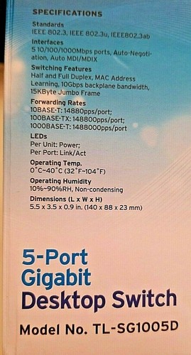 TP-Link TL-SG1005D 5-Port Unmanaged Gigabit Desktop Switch NEW NIB - Picture 6 of 6