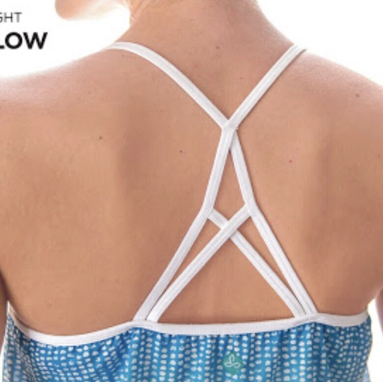 Camiseta sin mangas Prana Meadow XS Tank Cove azul blanco estampado con tiras  Foto 2 de 4