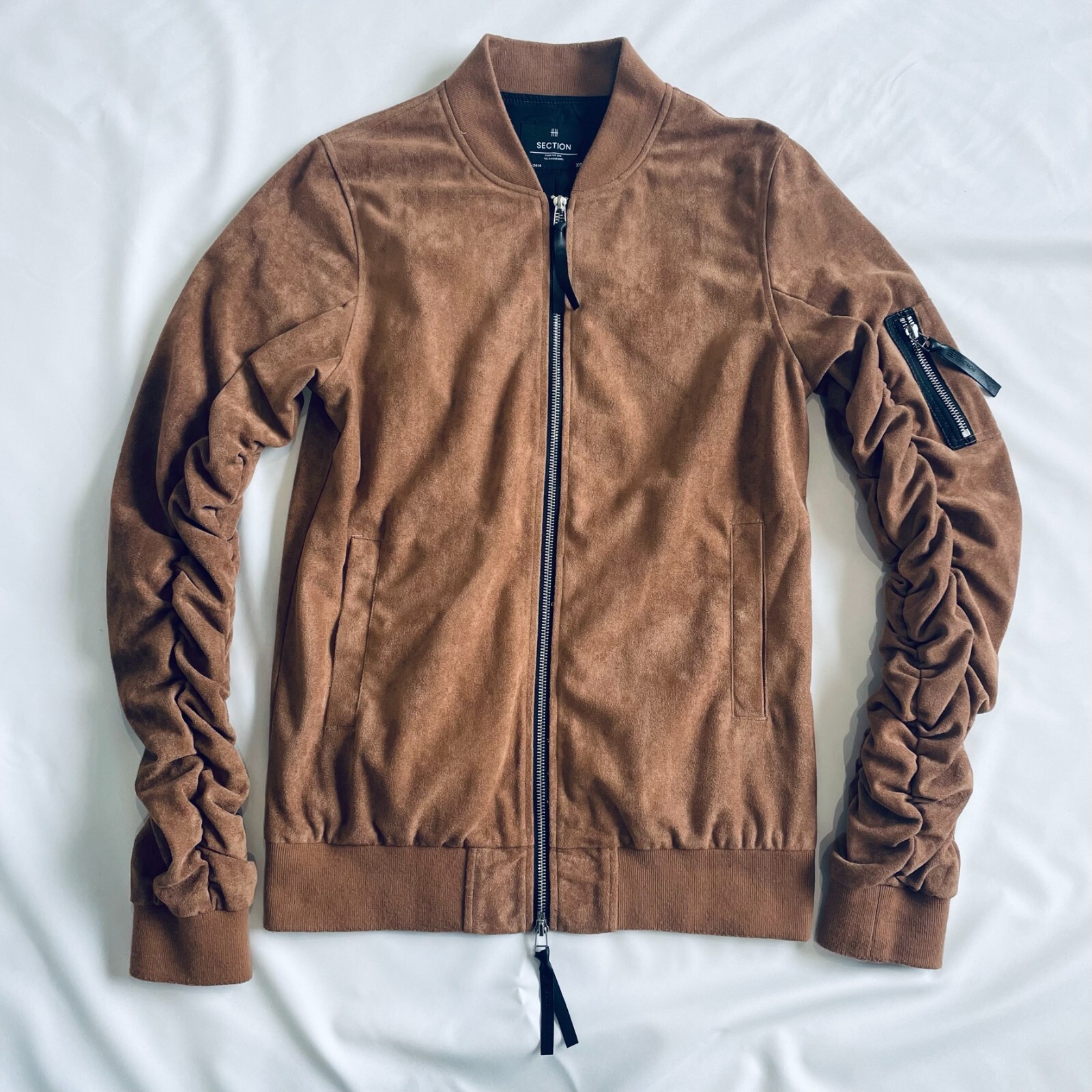 Brown Slim Fit Men's XS Section Bomber Jacket-image