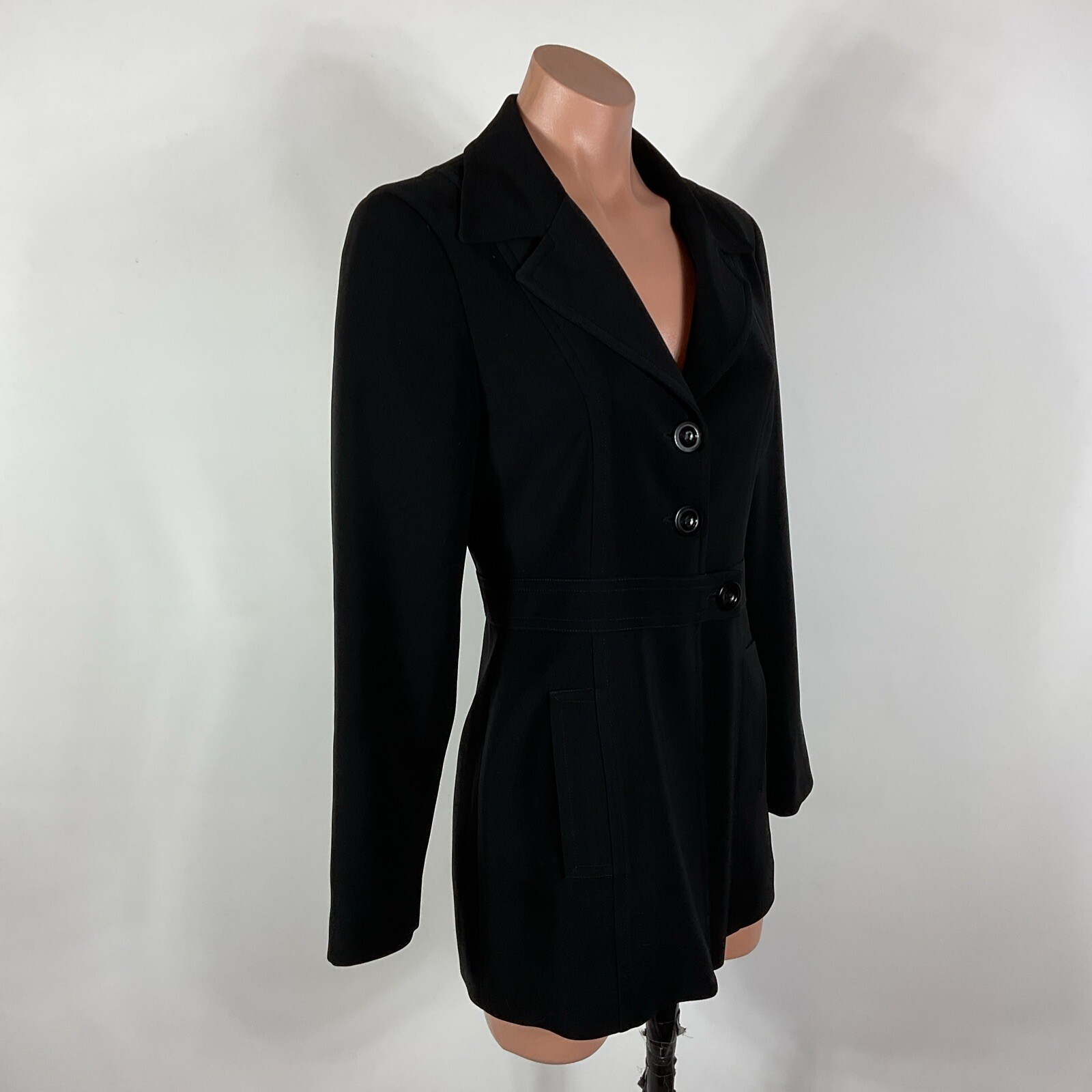 VTG Y2K Bebe 4 Longline Blazer Formal Coat Jacket Mob Wife Black USA MADE image 3