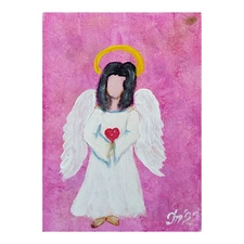 Angel Guardian and Heart Original Painting Angel Wings Handmade Wall Art OOAK