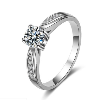 Pave 1 Ct Zirconia Silver SP Engagement Promise Solitaire Ring RS30