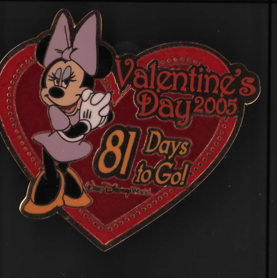 Disney バレンタインデー2005 限定ピンバッジ LTD900 Disney Wdw Happy Valentines Day 2005 Minnie 81 Days to Go Red