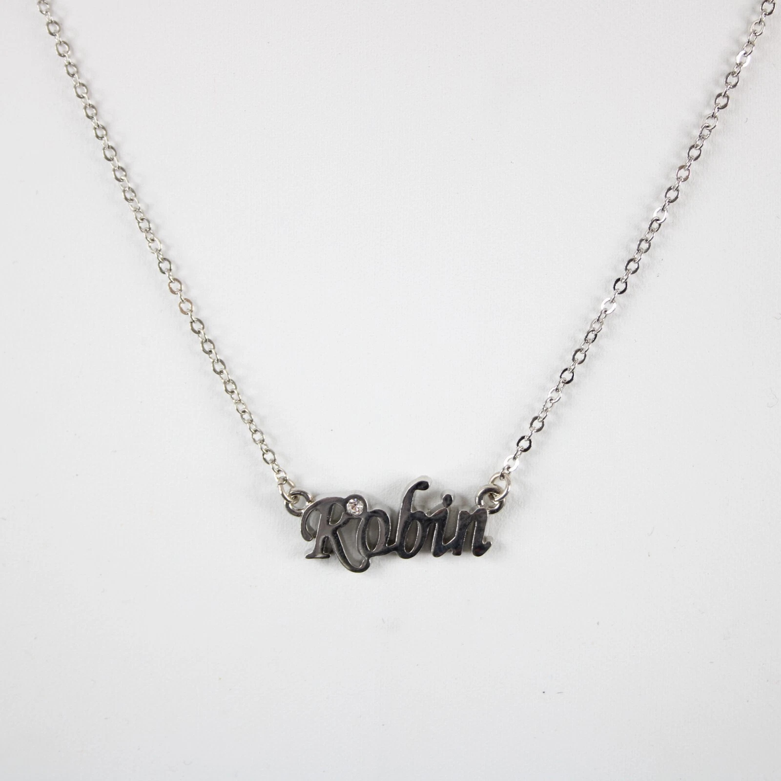 ROBIN Name NEW Silvertone Rhinestone 14.5" w 4.5" Multi Ring Ext Necklace image 6
