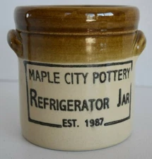 2012 Maple City Pottery Refrigerator Jar 25 Year Anniversary Monmouth Tan Glaze