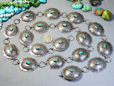 NAVAJO Tony Guerro Arziona TURQUOISE Sterling Silver 91g 37.5" CONCHO BELT signd