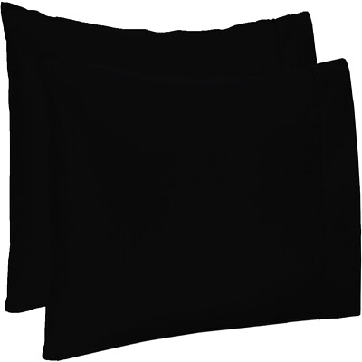 4 PCs Pillow Case Set 600 TC 100% Cotton Black Solid Queen Size