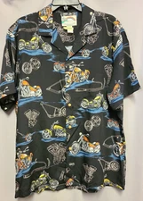 Large Paradise Found Hawaiian Rayon Shirt Black with Motorcycles