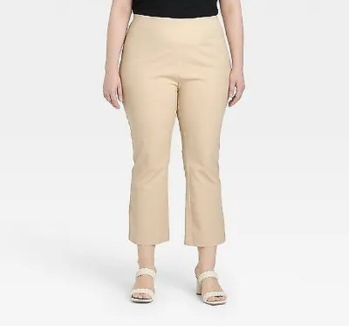 A New Day Women's Sz 16 Pants Tan High Rise Slim Fit Cropped Kick Flare Pull-On - Picture 2 of 2