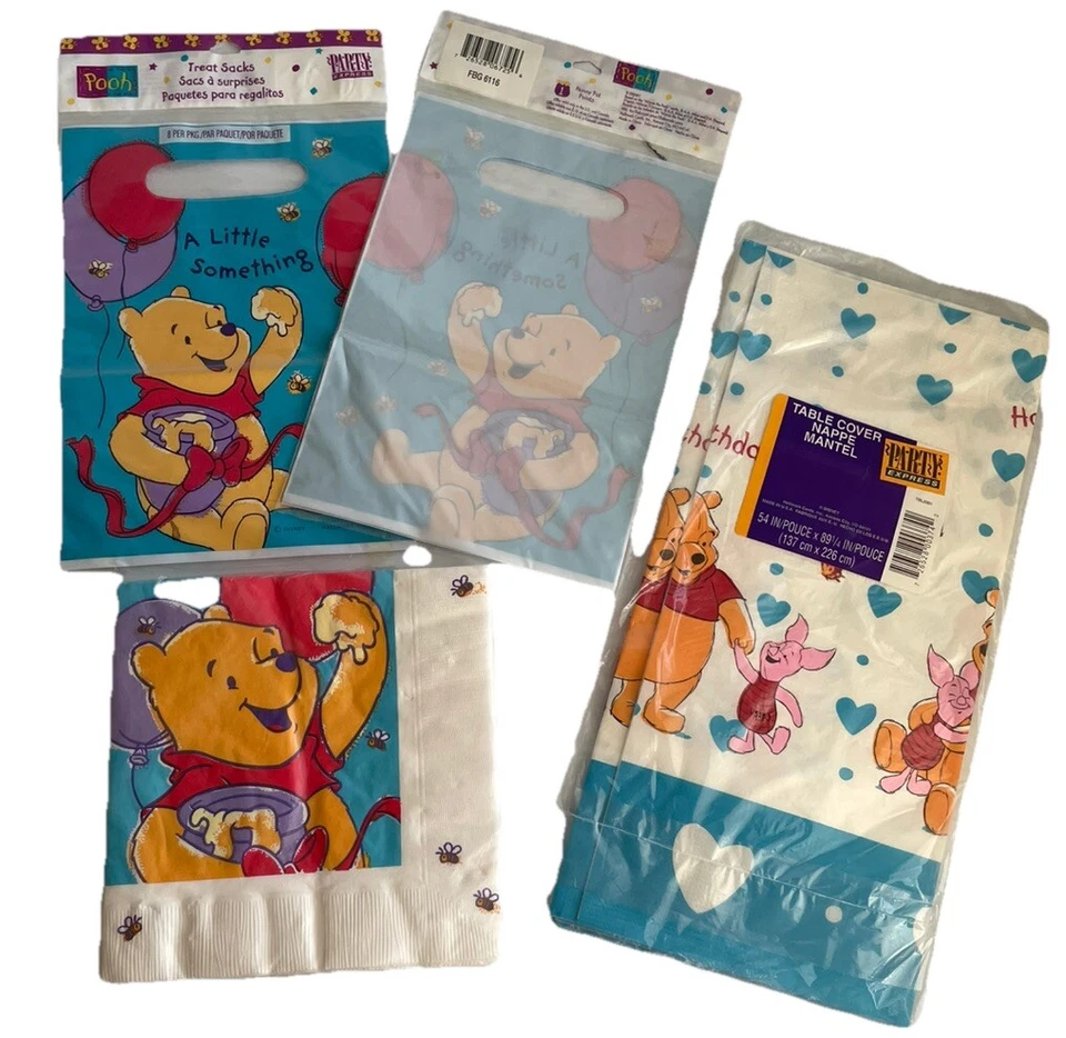 Vintage Winnie The Pooh Birthday Invitation Napkin Tablecloth Bag Sticker Lot - Image 2 of 4