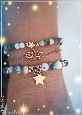 Rosegold Natur Zebra Jaspis Stapelarmband, Rosegold Edelsteine Armband