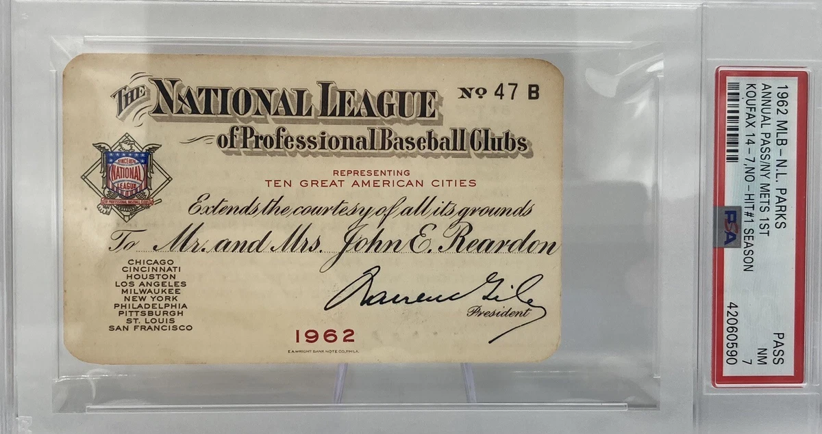 Los Angeles Dodgers Baseball 1962 Vintage Sports Ticket Stubs for